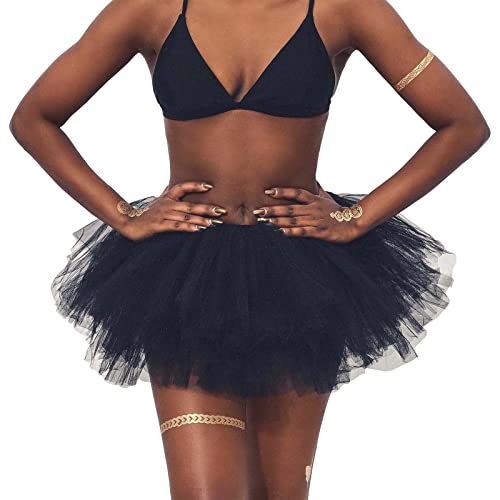 Zookey Damen Tutu Rock Schwarz Tüllrock Kurze Ballett Tanzrock Klassisch 6 Layered Puffy Petticoat Unterrock Elastisch Karneval Kostüm Tanzrock für Frauen und Mädchen von Zookey