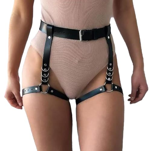 Zookey Punk Leder Körperkette Schwarz Leder Beinketten Rave Leder Taillenkette Gürtel Schmuck für Frauen und Mädchen von Zookey