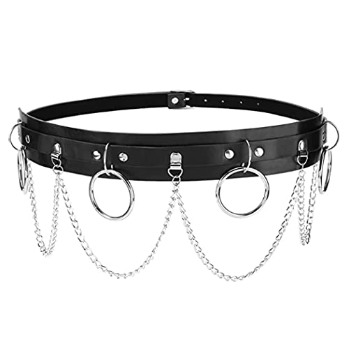 Zookey Punk Leder Taillenkette Gürtel Gothic Rave Taillenkette Harness Nachtclub Körperkette Schmuck für Frauen und Mädchen von Zookey