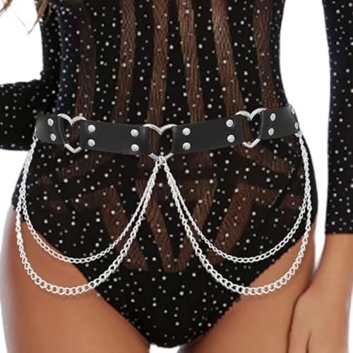 Zookey Punk Leder Taillenkette Gürtel Gothic Schwarz Körperkette Rave Nachtclub Bauchkette Schmuck für Frauen und Mädchen von Zookey