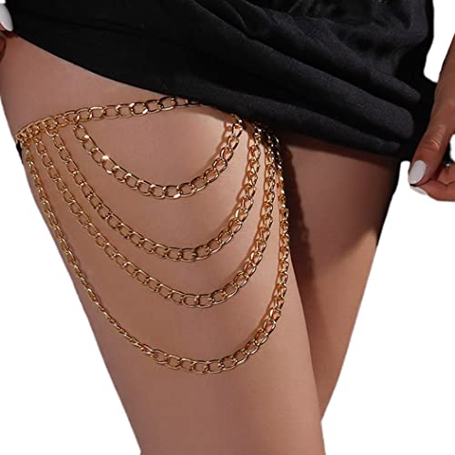 Zookey Boho Geschichtet Beinkette Gold Metall Oberschenkelkette Rave Beinkette Sommer Strand Körperkette Schmuck für Frauen und Mädchen von Zookey