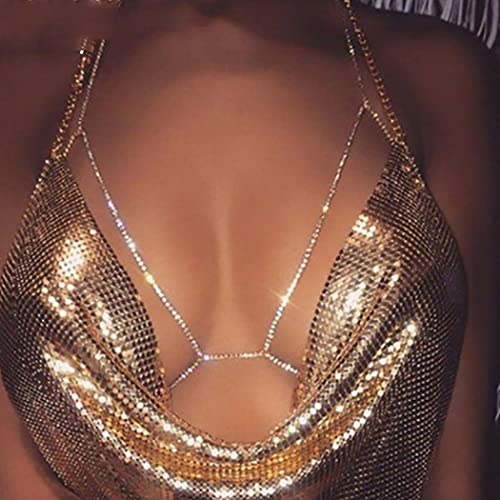 Zookey Strass Körperkette Gold Sparkly Brustkette Kristall Rave Nachtclub Brust Körperkette Schmuck für Frauen und Mädchen von Zookey