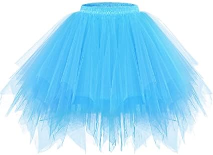 Zookey Damen Tüllrock Blau Tütü Rock 50er Rockabilly Tutu Rock Ballett Blase Tanzrock Lagen Petticoat Unterrock Festival Party Kostüm Rave Outfit von Zookey