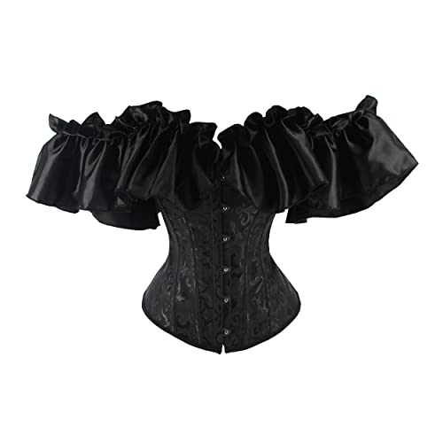 Damen Corsage Top, mit Ärmel Taillen Korsett, Bustier Corset Dirndl Bluse Trachten Shirt (S/UK=4, 1093 Weiß) (6XL, 0183-Schwarz) von Zooma