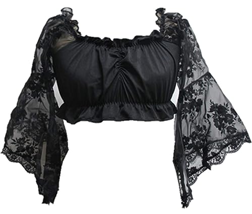 Zooma Damen Sexy Korsett Bustier aus Spitze mit Rock aus Tüll, floral, Mieder Kostüm Gothic, Schwarz (langärmlig), 5X-Large von Zooma