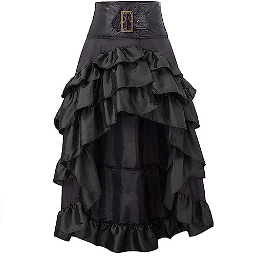 Damen Steampunk Gothic Schwarz Spitze Rock Lang Röcke von Zooma