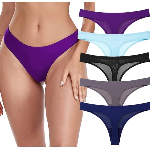 Zooma Damen String Tanga Set, 5er Pack Seamless Unterwäsche Damen Tanga, Leopard und Einfarbig Sexy Nahtlos Unterhosen Damen von Zooma