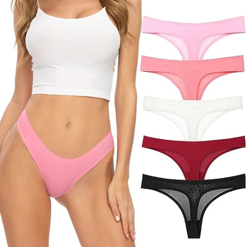 Zooma Damen String Tanga Set, 5er Pack Seamless Unterwäsche Damen Tanga, Leopard und Einfarbig Sexy Nahtlos Unterhosen Damen Slips Hipster Bikini Bunt 2XL von Zooma