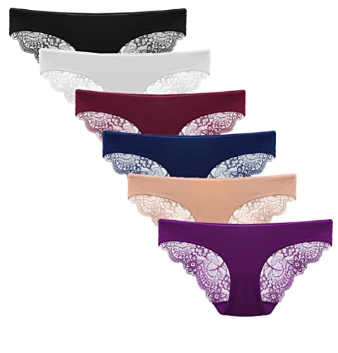 Zooma Damen Spitze Slips Lace Unterwasche Soft Hipster Panties 6 Pack (DE/NL/SE/PL, Alphanumerisch, L, Regular, Regular, Farbe 1) von Zooma