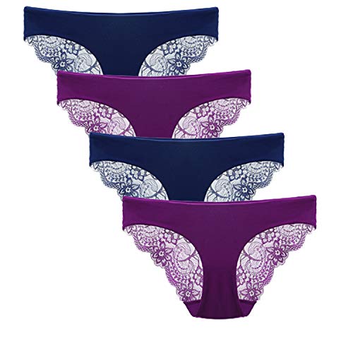 Zooma Damen Spitze Slips Hipster Sexy Bikini Unterwäsche Sotiert, Gr.- S=EU/ 31-33, Blau Lila 4er Pack von Zooma