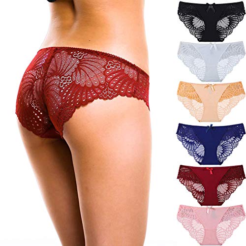 Zooma Damen Spitze Slips Lace Unterwasche Soft Hipster Panties 6 Pack,Farbe 3,L von Zooma