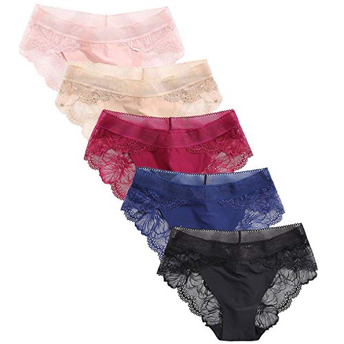 Zooma Damen Spitze Slips Lace Unterwasche Soft Hipster Panties 6 Pack (DE/NL/SE/PL, Alphanumerisch, L, Regular, Regular, 1802-5pcs) von Zooma