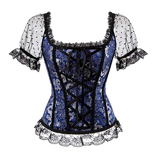 Zooma Damen Steampunk Gothic Korsett Bauchweg Corsage Vollbrust Bustiers Top ,Blau, UK(20-22)5XL/Büste=98cm Taille=90cm von Zooma