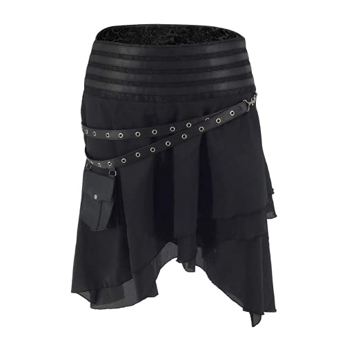 Zooma Damen Steampunk Knöchel Vintage Länge Rock, Burleske Gothic Victorian Chiffon Rock Irregular Kleid (Schwarz, 5XL) von Zooma