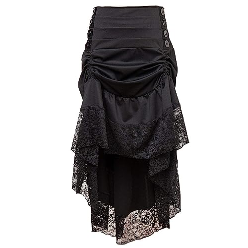 Zooma Frauen Vintage Steam Punk Rock Kostüm Slip Unterrock Schwarz Mesh Hohe Taille Midi Maxi Lange Rock (0860-Schwarz, M) von Zooma