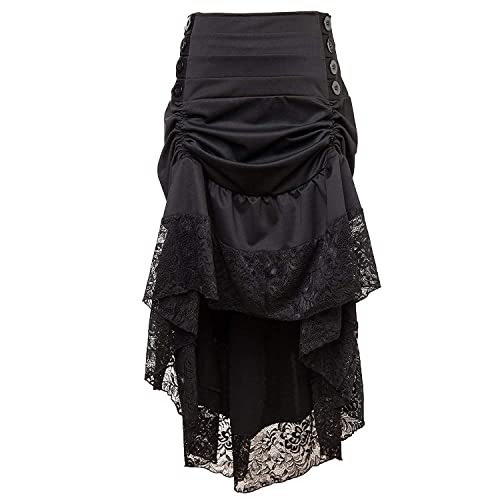 Zooma Frauen Vintage Steam Punk Rock Kostüm Slip Unterrock Schwarz Mesh Hohe Taille Midi Maxi Lange Rock (M, Schwarz) von Zooma