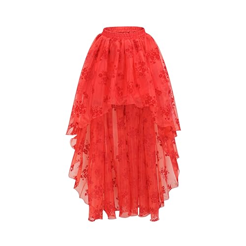 Zooma Frauen Vintage Steam Punk Rock Kostüm Slip Unterrock Schwarz Mesh Hohe Taille Midi Maxi Lange Rock (M, Schwarz) von Zooma