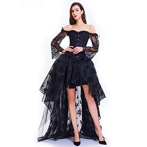 Zooma Frauen Vintage Steam Punk Rock Kostüm Slip Unterrock Schwarz Mesh Hohe Taille Midi Maxi Lange Rock (M, Schwarz) von Zooma