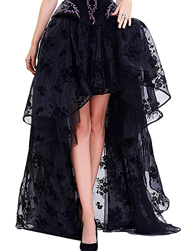 Zooma Frauen Vintage Steam Punk Rock Kostüm Slip Unterrock Schwarz Mesh Hohe Taille Midi Maxi Lange Rock (M, Schwarz) von Zooma