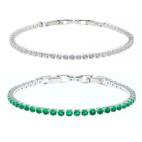 Zoomers Tennis Armbänder Damen Silber Set. Tennisarmband Silber Damen mit Zirkonia.Tennis Bracelet Silver Verstellbarer Länge 17-19CM. 2PC Armband Set.Schmuck Silber Damen Frauen.Smaragdgrün von Zoomers