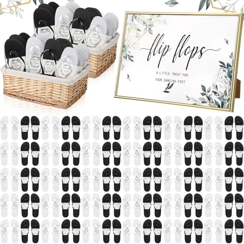 Zoooyawn 60 Paar Flip-Flops für Hochzeitsgäste, Großhandel, Hochzeits-Sandalen mit Schild, Schwarz/Weiß, One Size von Zoooyawn