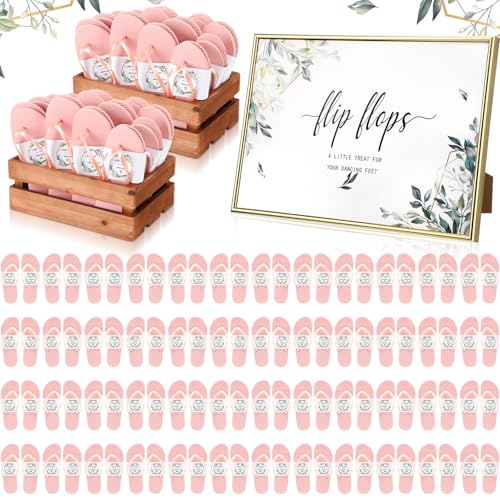 Zoooyawn Flip-Flops für Hochzeit, Gast, Empfang, Hotel, Hausschuhe mit Karten, Schild, für Strand, Pool, 48 Paar, Roségold, One Size Wide von Zoooyawn