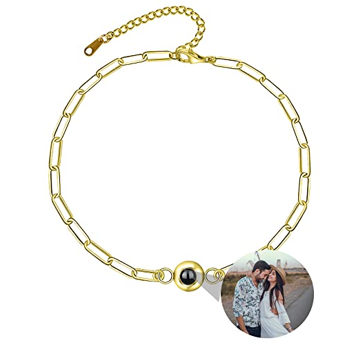 Benutzerdefinierte Foto Armbänder für Paare, personalisierte Bild Armbänder mit Fotos, Kreis Foto Armbänder Link Kette Foto Projektion Armbänder für Frauen Männer Jahrestage Geburtstag Weihnachten von Zopmopae