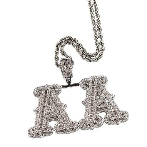 Custom Iced Out Kette für Männer Personalisierte Hip Hop Namenskette Simulierter Diamant A-Z/Nummer 0-9 Anfangsbuchstabe Anhänger Halskette mit Tenniskette/Seilkette in Silber Gold Rose Gold Farbe von Zopmopae