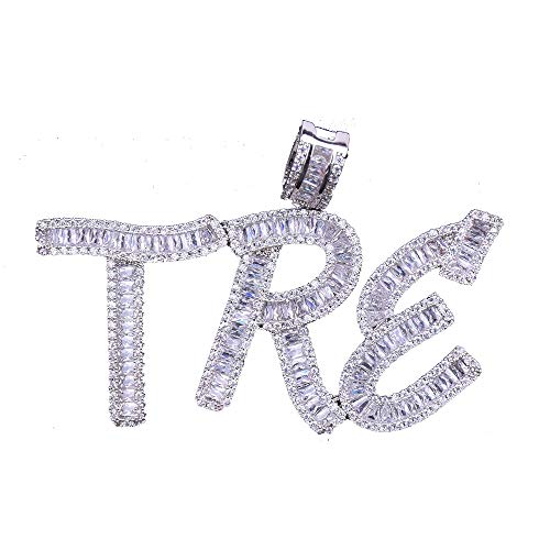 Custom Iced Out Namenskette Personalisierte Bubble Letter Halskette 18 Karat Gold Silber Hip Hop Diamant Cursive Namenskette für Männer Frauen A-Z Anfangsbuchstabe Namenskette mit Seil/Tenniskette von Zopmopae