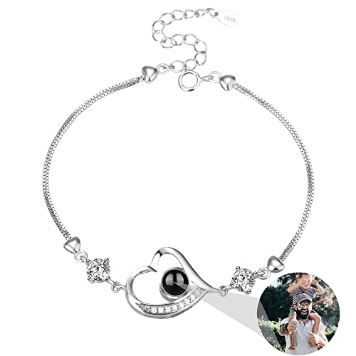 Zopmopae Personalisierte Fotoarmbänder Benutzerdefinierte Bildprojektionsarmbänder Ich liebe dich Armband 100 Sprachen Kreisfotoarmband Herzprojektionsarmband mit Bild im Inneren für Frauen Männer von Zopmopae