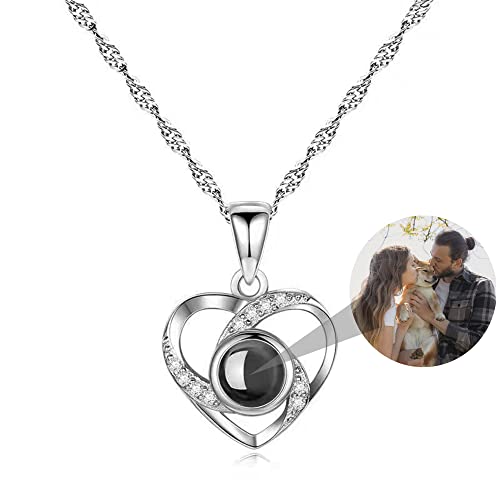 Zopmopae Personalisierte Fotokette Benutzerdefinierte Fotoprojektion Halskette für Frauen Herz Foto Halskette Ich liebe dich Halskette 100 Sprachen für Mama Frau Muttertagshalskette von Zopmopae
