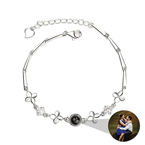 Zopmopae Personalisiertes Foto-Armband Personalisiertes Foto-Projektions-Armband Vierblättriges Kleeblatt-Projektions-Armband mit Foto-Jubiläums-Geburtstags-Muttertags-Geschenken für Mama-Frauen von Zopmopae