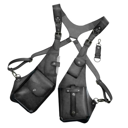 Anti-Diebstahl-Geschirr für Herren,Anti-Diebstahl-Geschirr aus Leder | Doppelte Schultertasche Mittelalter Cosplay | Unterarm-Umhängetasche, verstellbare, verdeckte Tasche aus PU-Leder, doppelte Umhän von Zopoee