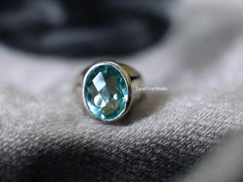 Aquamarin Siegelring, 925 Sterling Silber, Edelstein Rosenschliff von ZoraSilverStudio