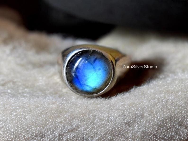 Blauer Labradorit Siegelring, 925 Sterling Silber, Unisex Design von ZoraSilverStudio