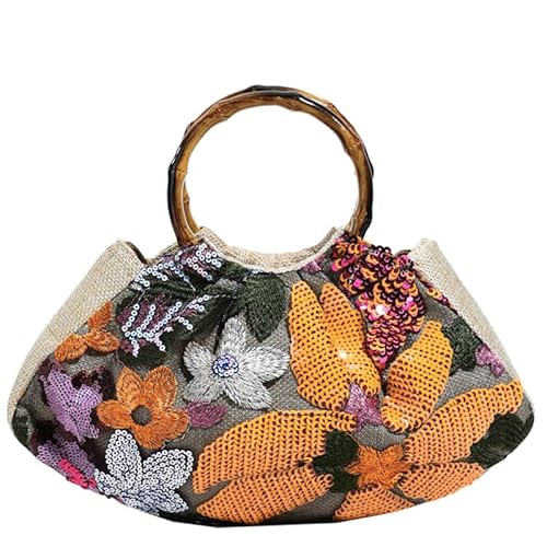 ZoraYorce Blumengestickte Abendbeutel Frauen Pailletten Top Griff Tasche Kupplung Geldbörsen (gelb) von ZoraYorce