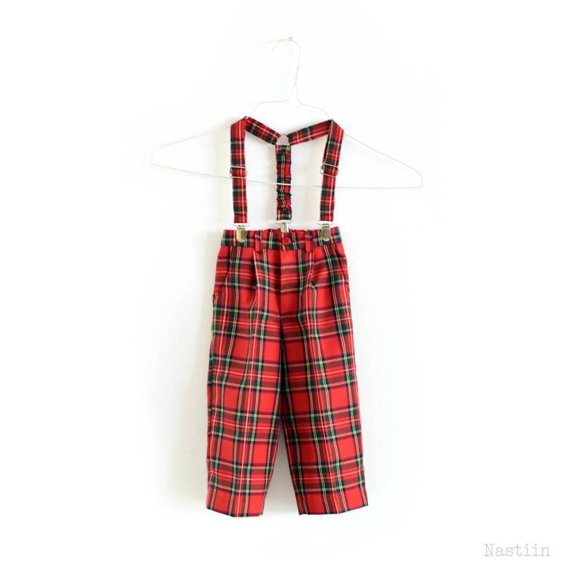 Jungen Tartan Hose Mit Hosenträgern in Rot Und Grün Tartan, Karierte Hosenträgern, Kinder Weihnachts Outfit, Jede Größe Erhältlich von ZoranApparel