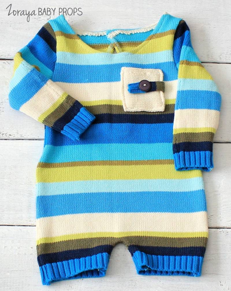 Gestreifter Pullover Baby Strampler Boy Photo Prop | 6-9Mo von ZorayaBabyProps