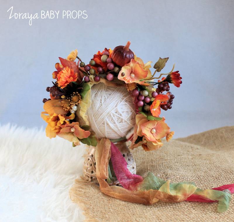 Herbstblumen Babymütze Rustikale Neugeborenen Fotografie Requisite von ZorayaBabyProps