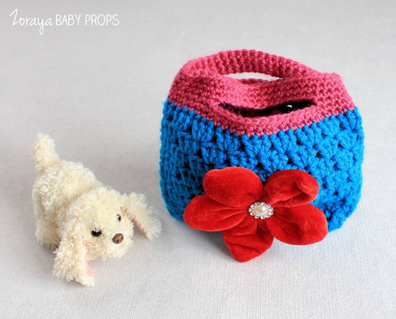 Gehäkelte Kinder Geldbörse Handgemachte Blau & Rot Tasche Mit Samt Blume von ZorayaBabyProps