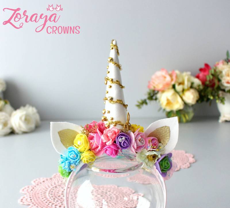Einhorn Blumenkrone Pastell Haarband, Erster Geburtstag Prop von ZorayaBoutique