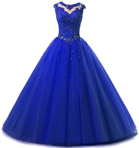 Zorayi Damen A Line Off Shoulder Abendkleider Empire Taille Quinceanera Ballkleid Formelle Spitze Satin Ballkleider Blau Größe 44 von Zorayi