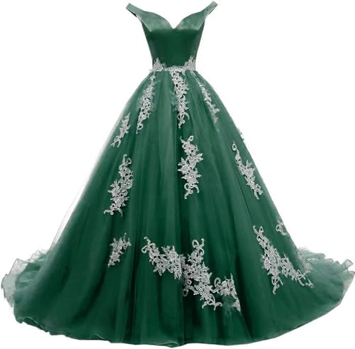 Zorayi Damen A Line Off Shoulder Abendkleider Empire Taille Quinceanera Ballkleid Formelle Spitze Satin Ballkleider Dunkelgrün Größe 52 von Zorayi