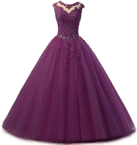 Zorayi Damen A Line Off Shoulder Abendkleider Empire Taille Quinceanera Ballkleid Formelle Spitze Satin Ballkleider Traube Größe 32 von Zorayi