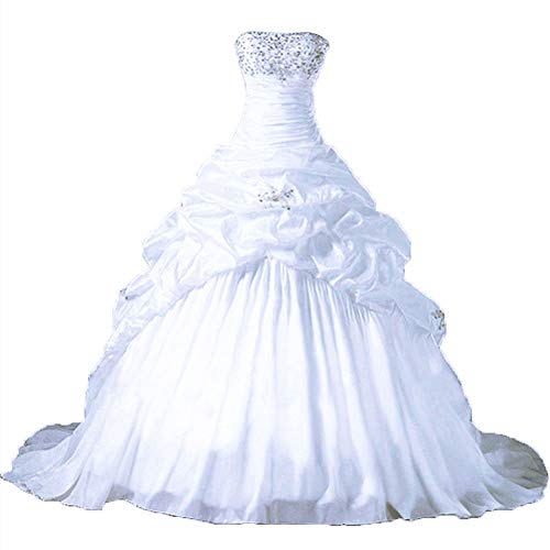 Zorayi Damen Ärmellos Stickerei TAFT Kapelle Zug Ballkleid Brautkleider Hochzeitskleider Weiß Größe 40 von Zorayi