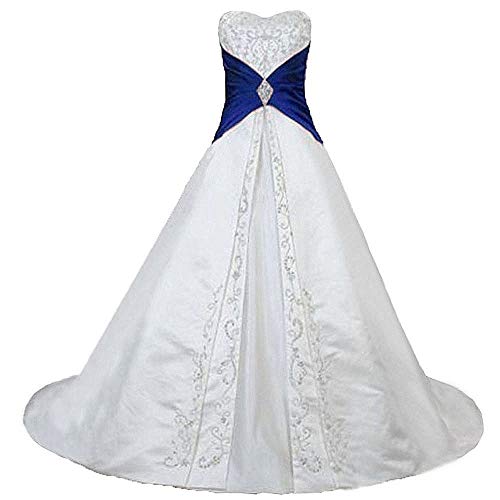 Zorayi Damen Elegante A-Linie Schnürung Stickerei Satin Brautkleid Hochzeitskleider Elfenbein & Blau Größe 42 von Zorayi