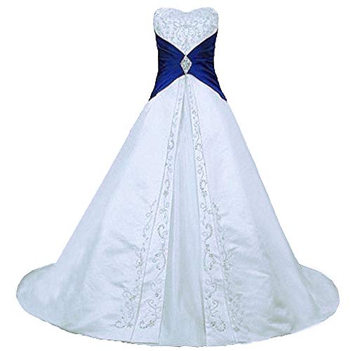 Zorayi Damen Elegante A-Linie Schnürung Stickerei Satin Brautkleid Hochzeitskleider Weiß & Blau Größe 42 von Zorayi