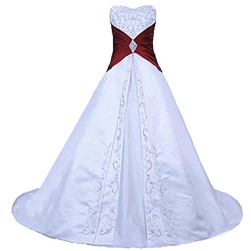 Zorayi Damen Elegante A-Linie Schnürung Stickerei Satin Brautkleid Hochzeitskleider Weiß & Burgund Größe 44 Zorayi Damen Elegante A-Linie Schnürung Stickerei Satin Brautkleid Hochzeitskleider Weiß & Burgund Größe 44 von Zorayi
