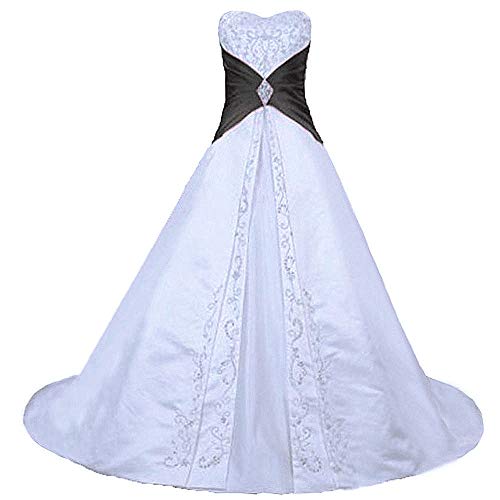 Zorayi Damen Elegante A-Linie Schnürung Stickerei Satin Brautkleid Hochzeitskleider Weiß & Schwarz Größe 46 von Zorayi