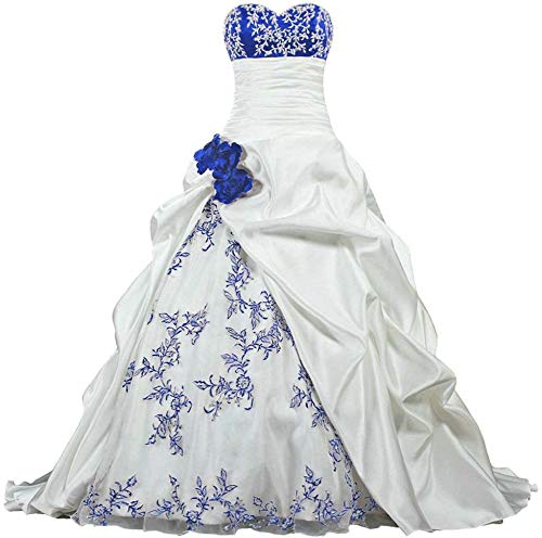 Zorayi Damen Elegante Kapelle Zug Prinzessin Ballkleid Brautkleid Hochzeitskleider Elfenbein & Blau Größe 60 von Zorayi